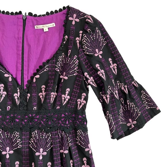 Nanette Lepore Embroidered Bell Sleeve Mini Dress Purple Size 6 Boho Twee - Picture 5 of 16